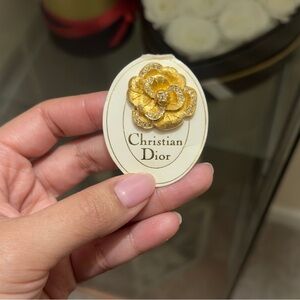 Christian Dior 1970s Vintage rose Camelia Brooch pin